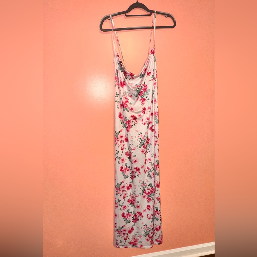 Floral Maxi Dress with Pink and Blue Accents